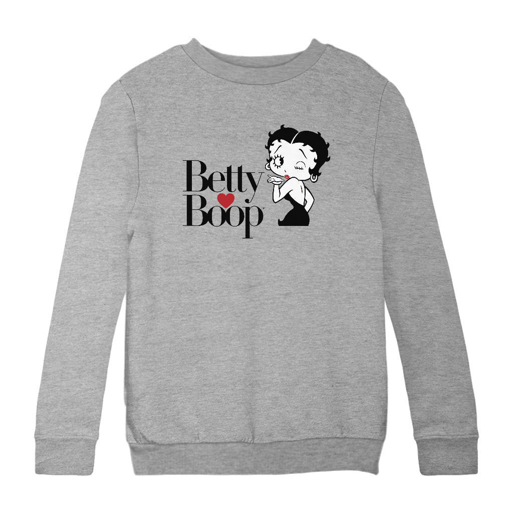 Betty Boop Blowing Kiss Heart Kids Sweatshirt