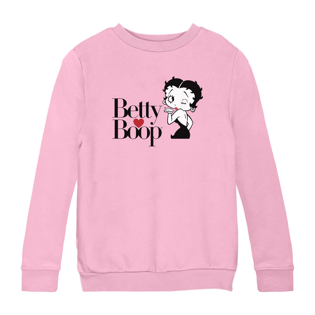 Betty Boop Blowing Kiss Heart Kids Sweatshirt