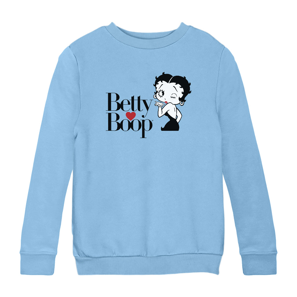 Betty Boop Blowing Kiss Heart Kids Sweatshirt