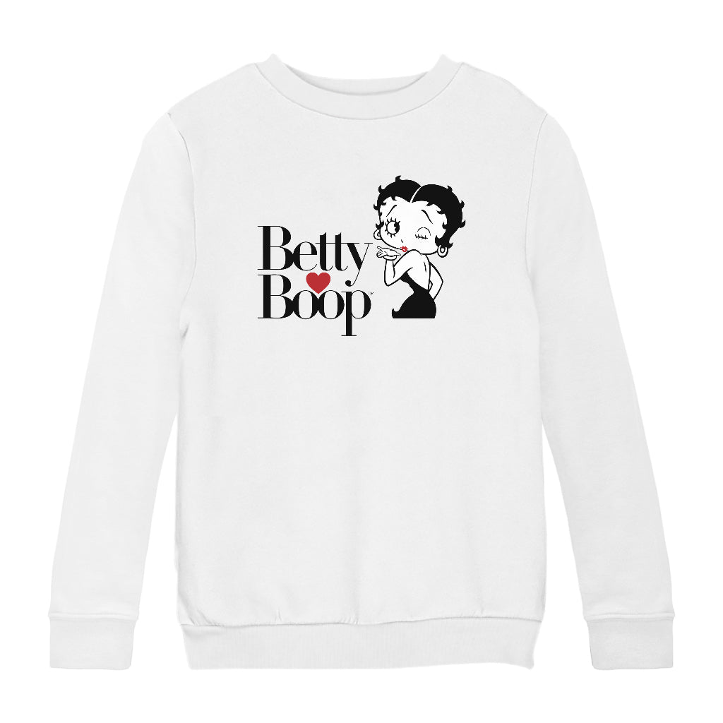 Betty Boop Blowing Kiss Heart Kids Sweatshirt