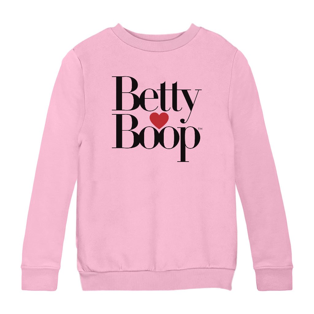 Betty Boop Classic Text Logo Heart Kids Sweatshirt