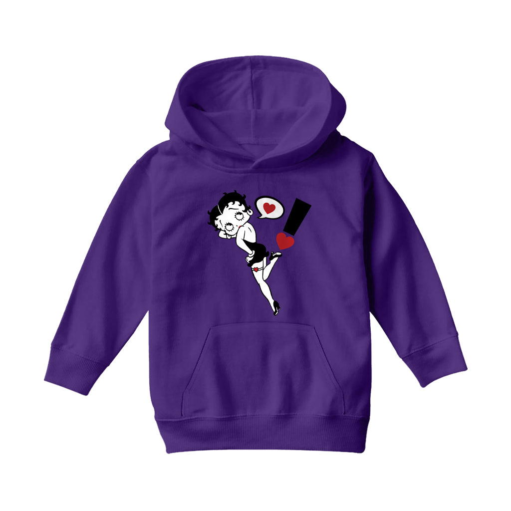 Betty Boop Exclamation Heart Heel Pose Kids Hooded Sweatshirt
