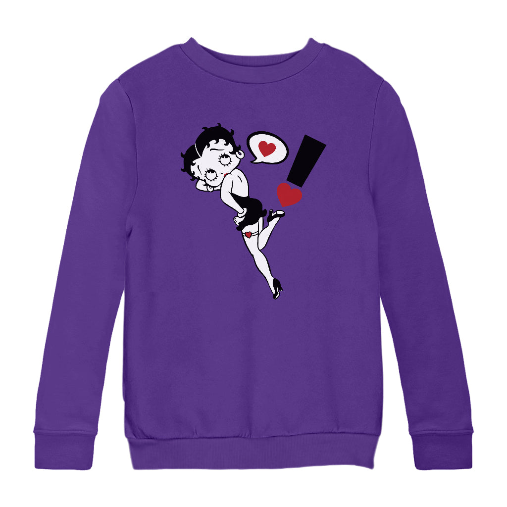 Betty Boop Exclamation Heart Heel Pose Kids Sweatshirt