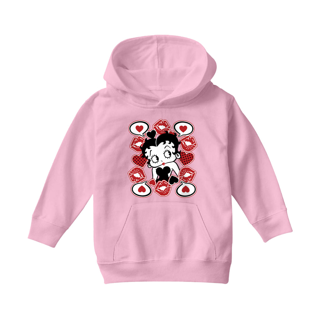 Betty Boop Lips & Hearts Kids Hooded Sweatshirt