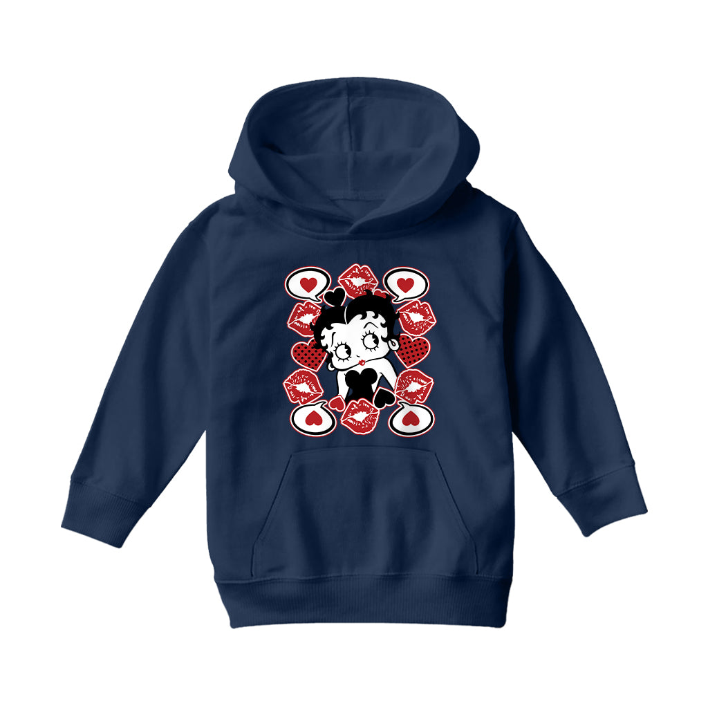Betty Boop Lips & Hearts Kids Hooded Sweatshirt