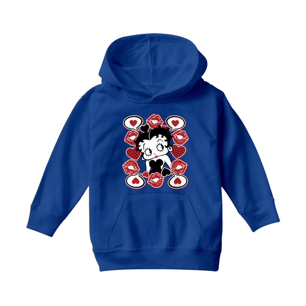 Betty Boop Lips & Hearts Kids Hooded Sweatshirt