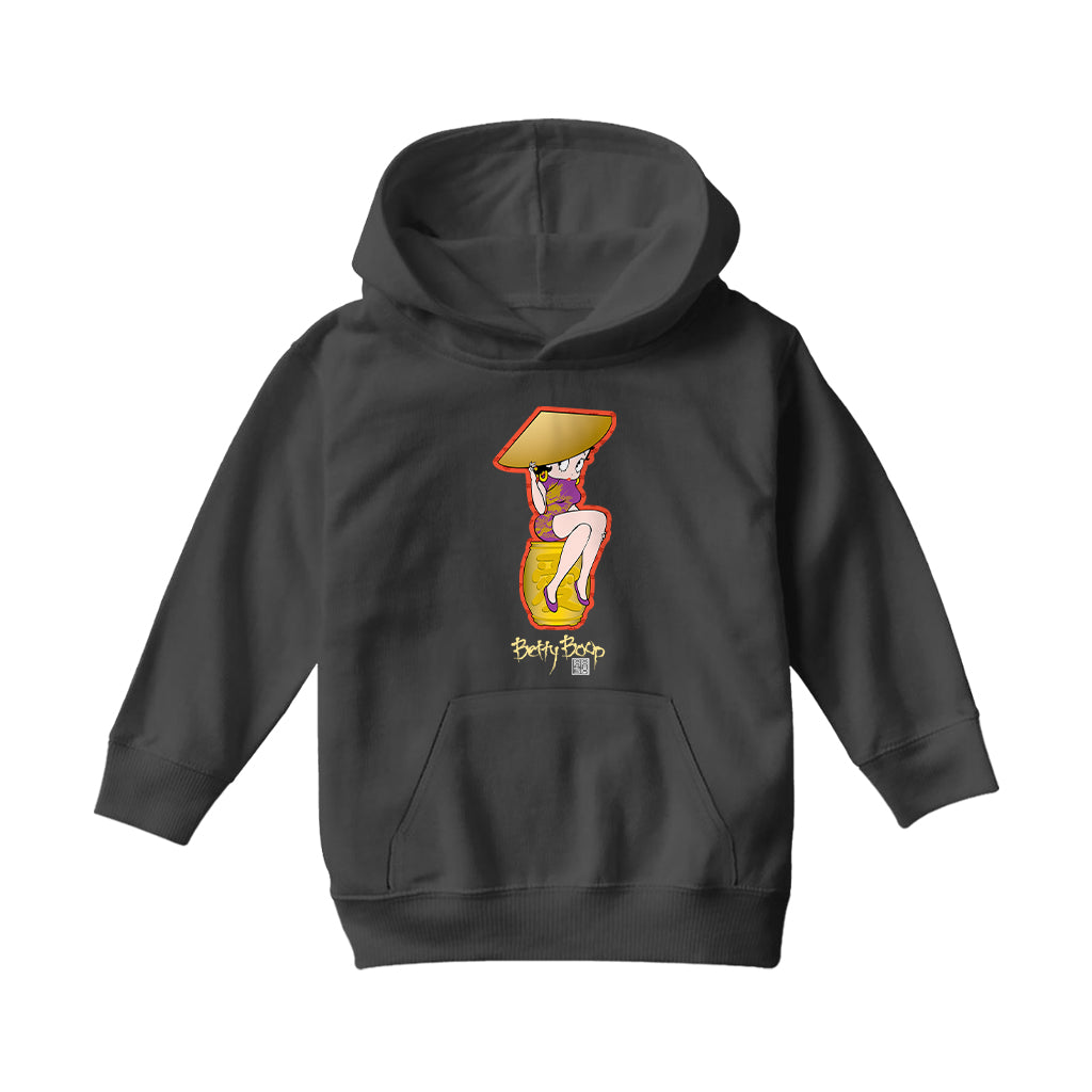Betty Boop Betty on Gold Barrel Kids Hooded Sweatshirt
