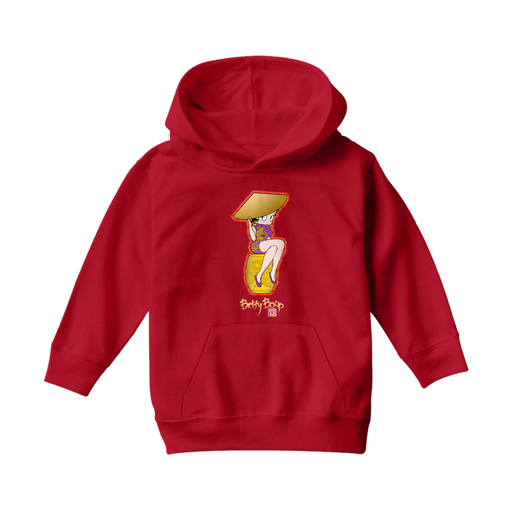 Betty Boop Betty on Gold Barrel Kids Hooded Sweatshirt