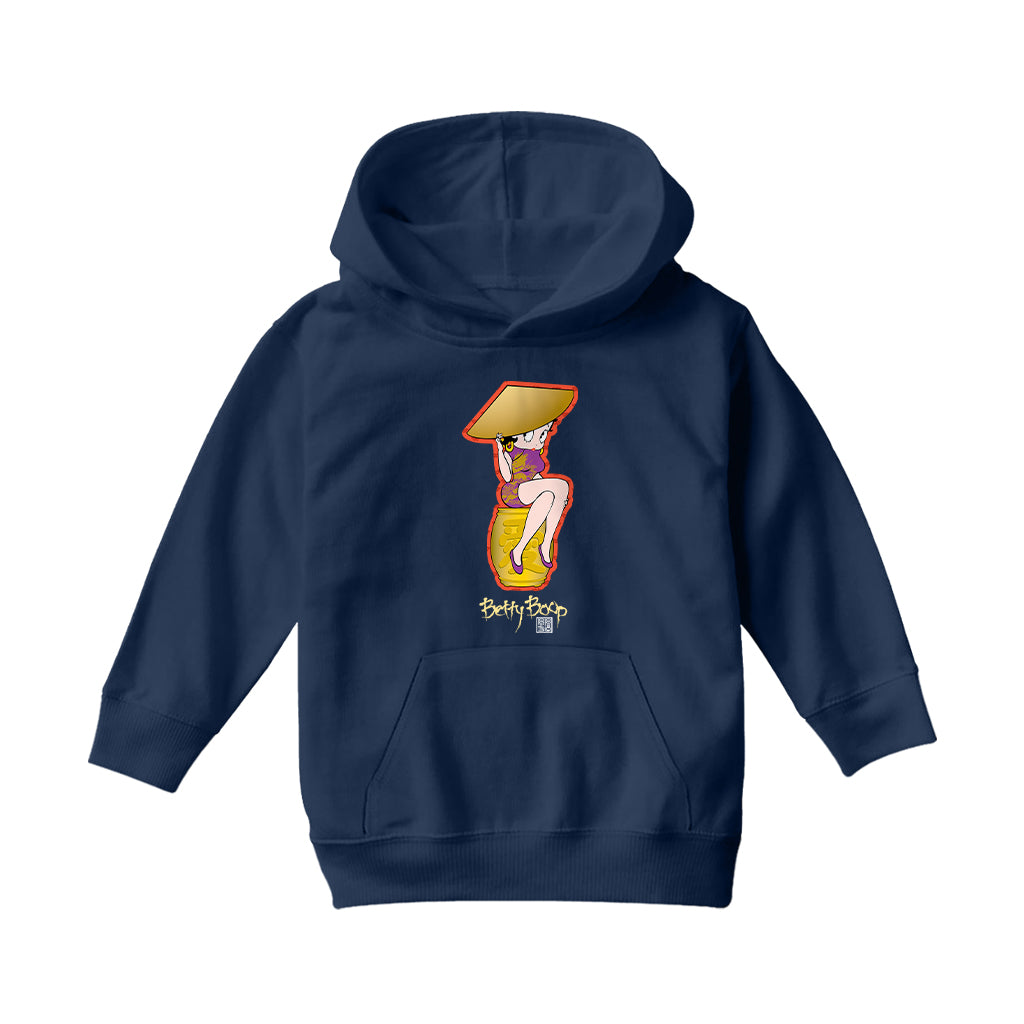 Betty Boop Betty on Gold Barrel Kids Hooded Sweatshirt