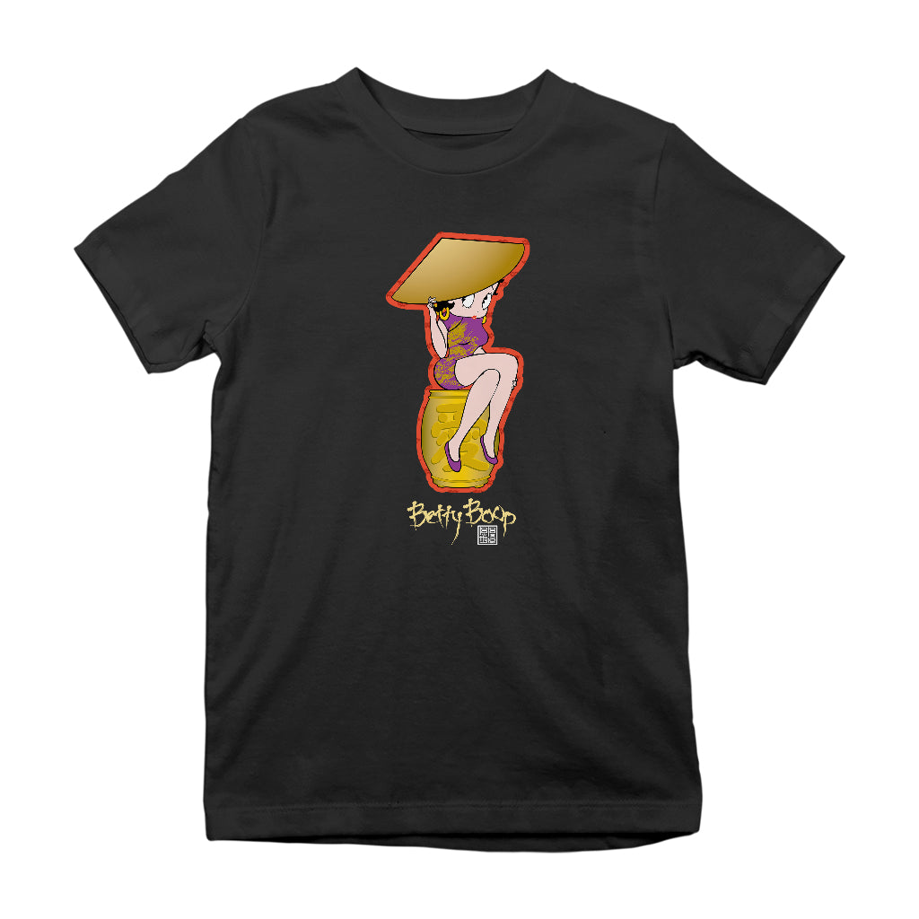 Betty Boop Betty on Gold Barrel Kids T-Shirt