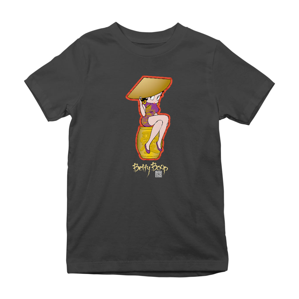 Betty Boop Betty on Gold Barrel Kids T-Shirt