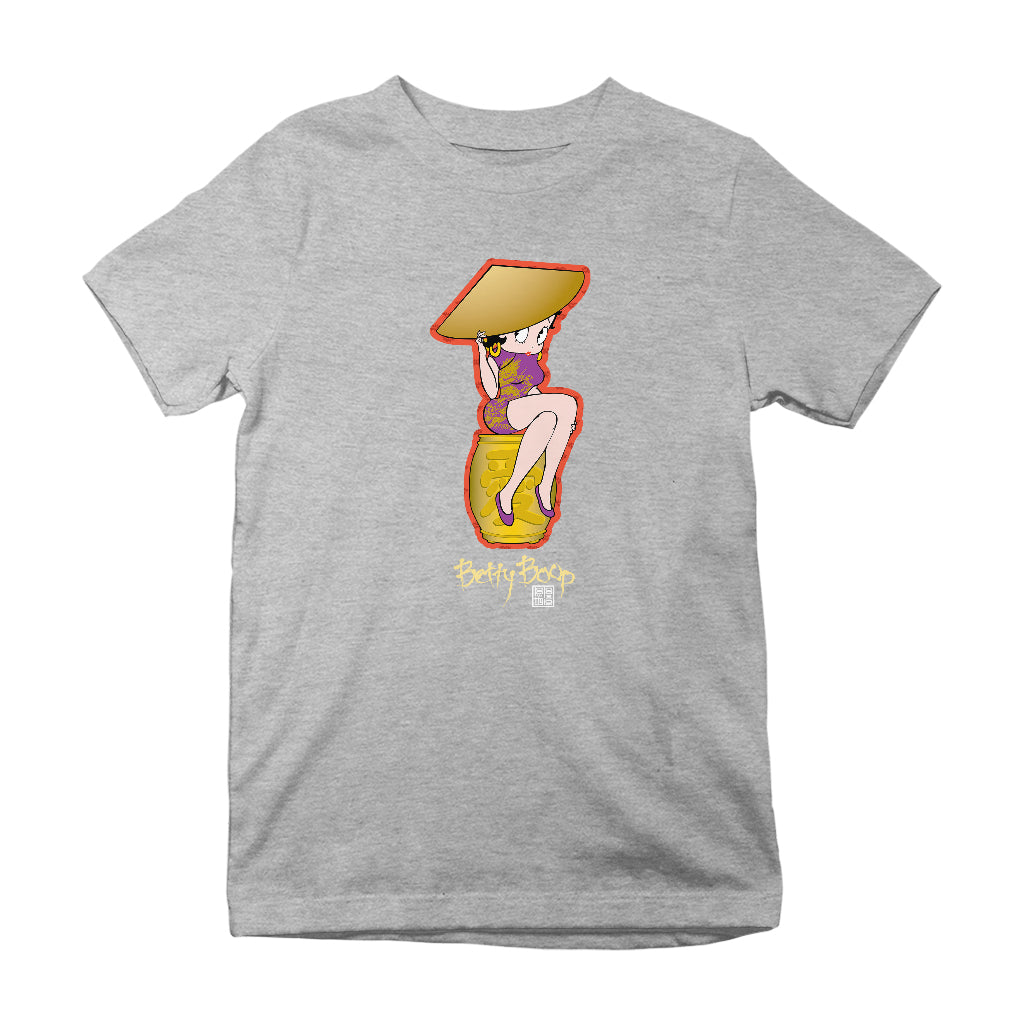 Betty Boop Betty on Gold Barrel Kids T-Shirt