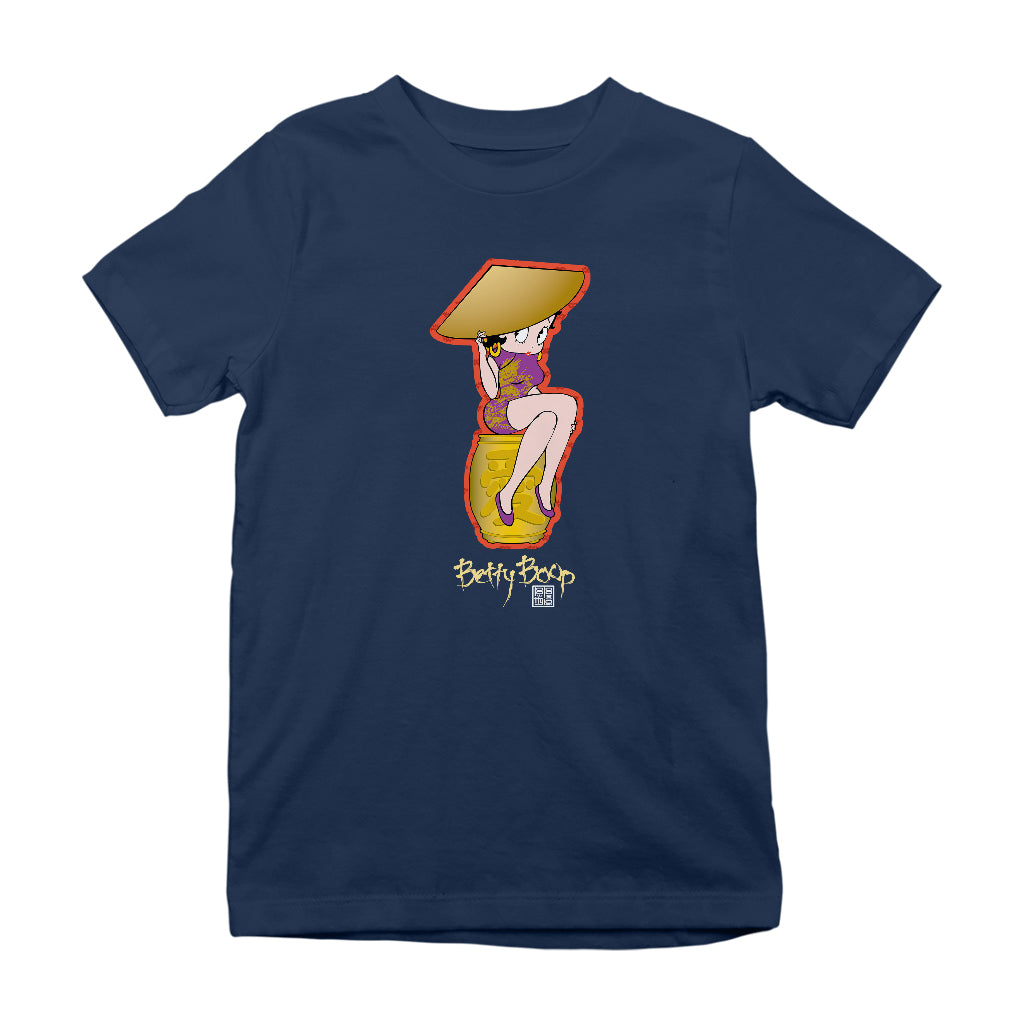 Betty Boop Betty on Gold Barrel Kids T-Shirt