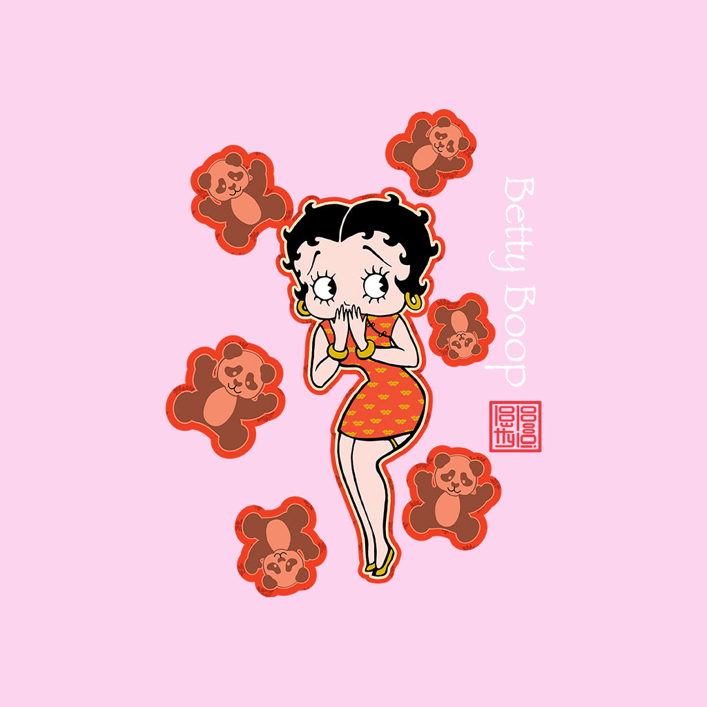 Betty Boop Red Chinese Dress with Pandas Kids Hooded Sweatshirt