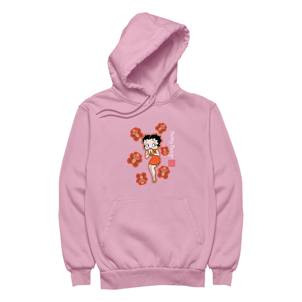 Betty Boop Red Chinese Dress with Pandas Men's Hooded Sweatshirt