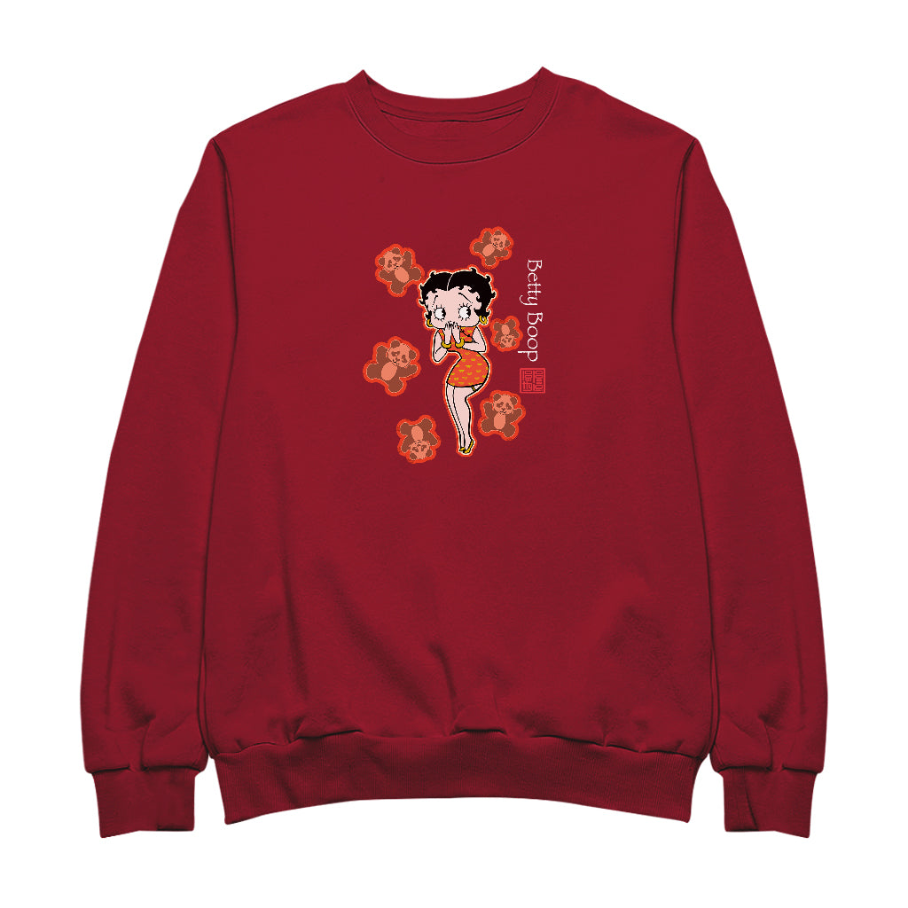 Betty Boop Red Chinese Dress with Pandas Men's Sweatshirt