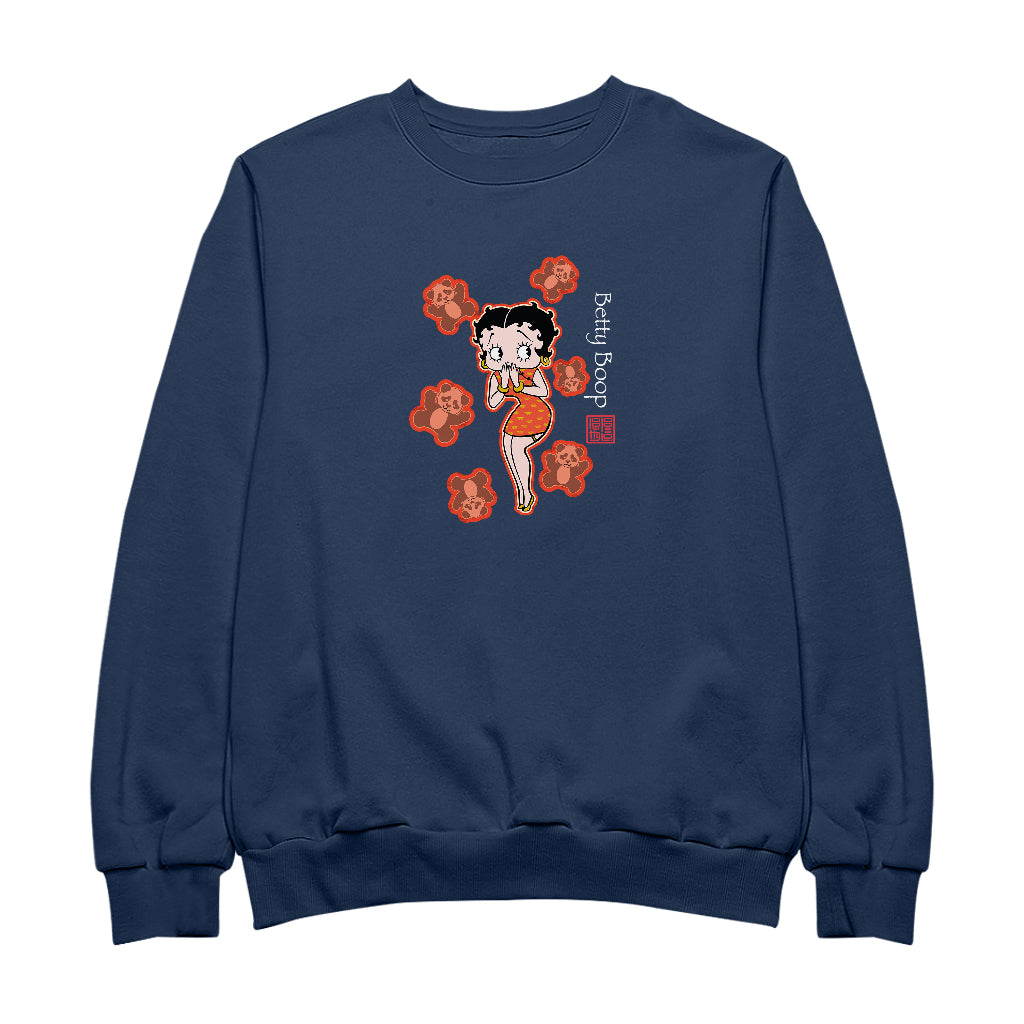 Betty Boop Red Chinese Dress with Pandas Men's Sweatshirt