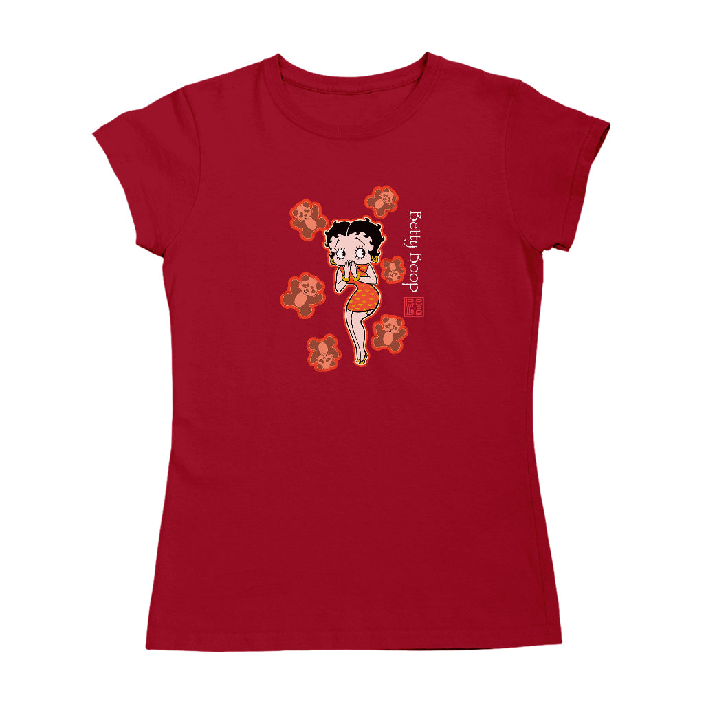 Betty Boop Red Chinese Dress with Pandas Women's T-Shirt