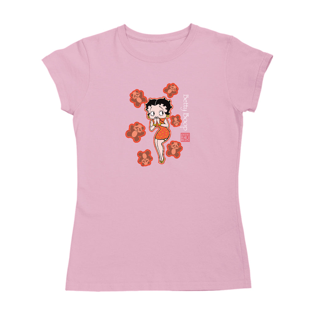 Betty Boop Red Chinese Dress with Pandas Women's T-Shirt