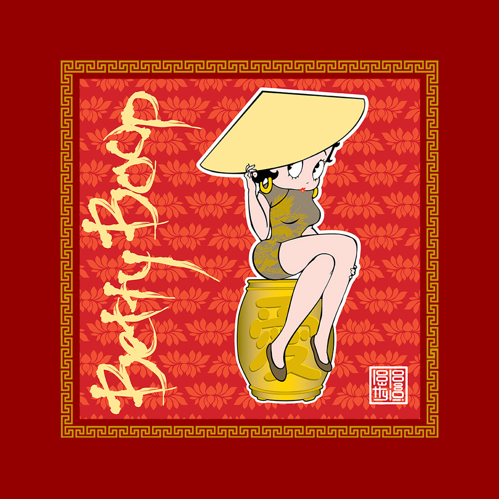 Betty Boop Red Lotus Flower on Barrel Kids Hooded Sweatshirt