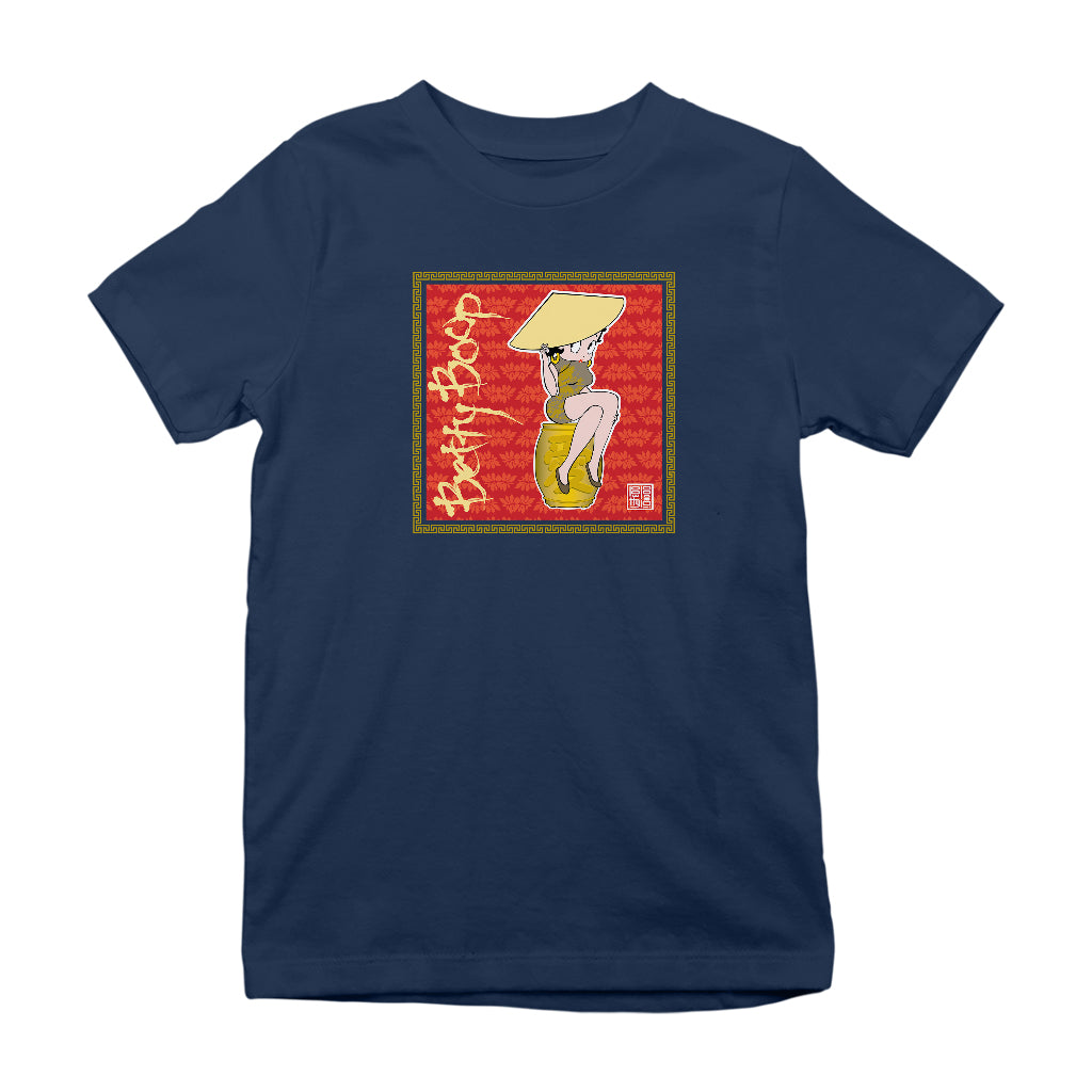 Betty Boop Red Lotus Flower on Barrel Kids T-Shirt