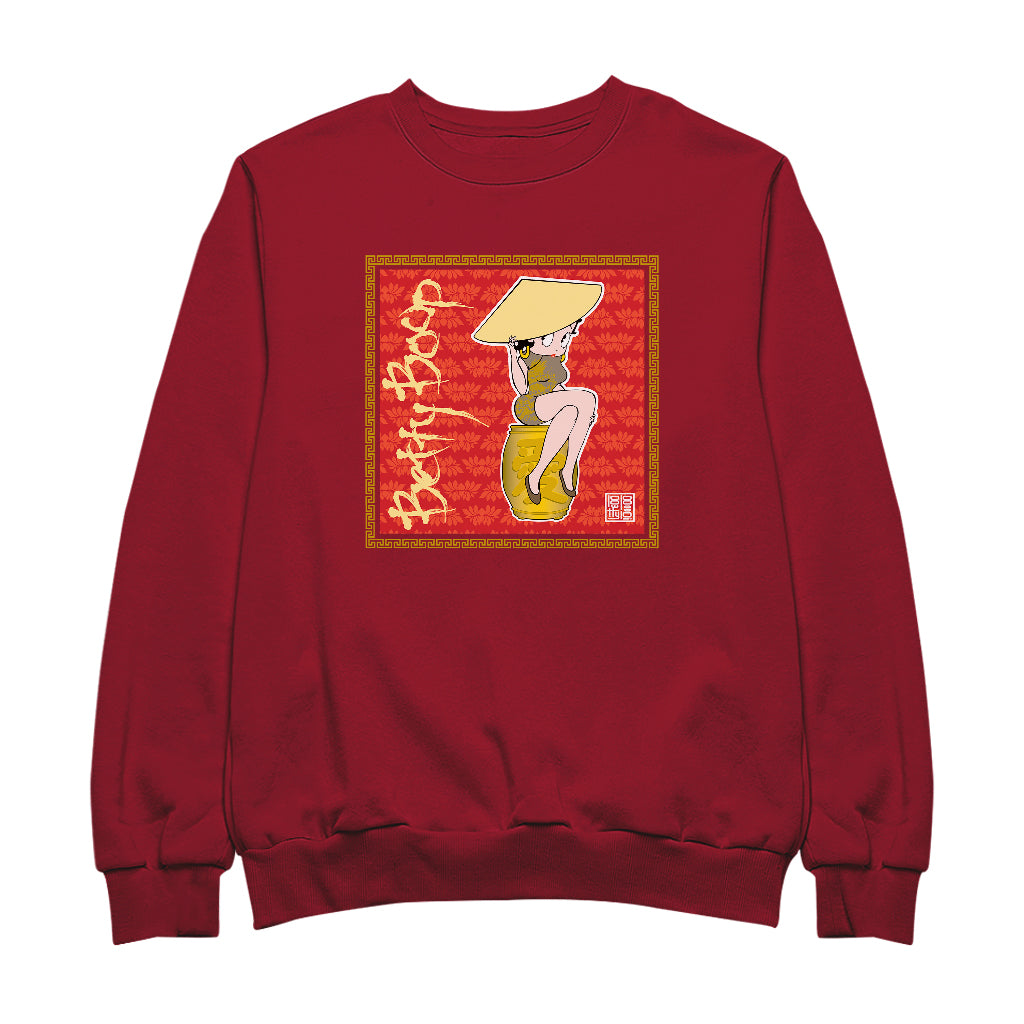 Betty Boop Red Lotus Flower on Barrel Men's Sweatshirt