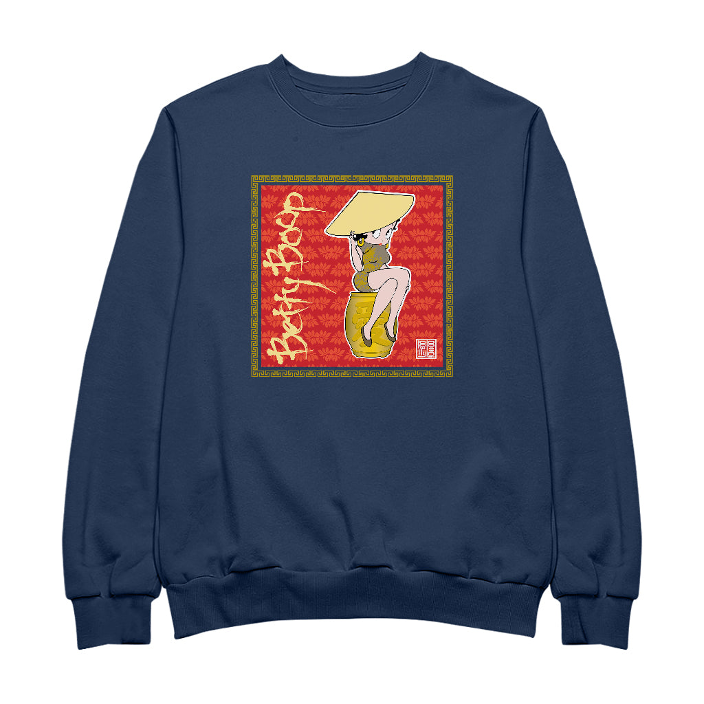 Betty Boop Red Lotus Flower on Barrel Men's Sweatshirt