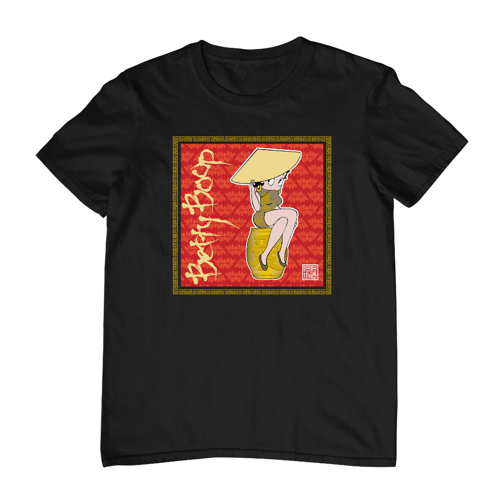 Betty Boop Red Lotus Flower on Barrel Men's T-Shirt