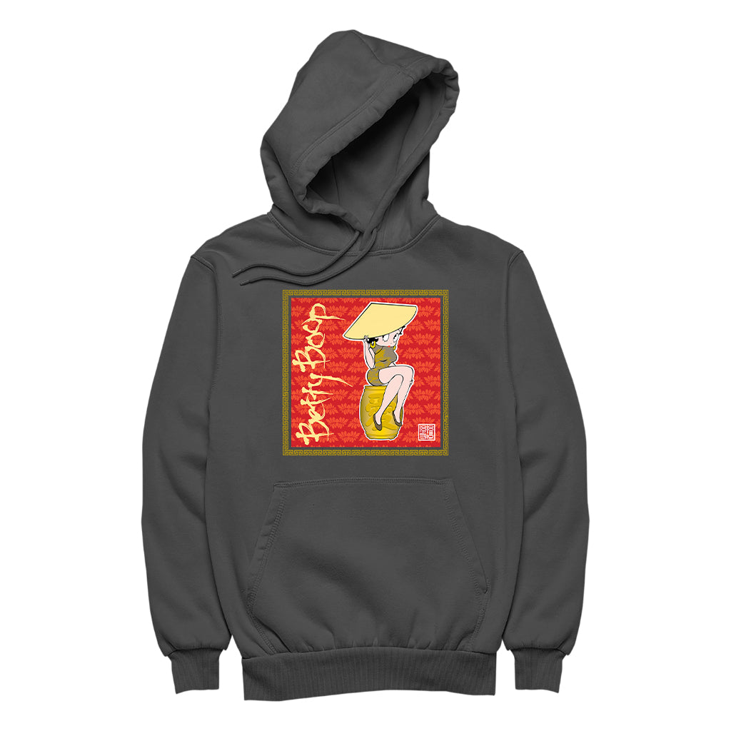 Betty Boop Red Lotus Flower on Barrel Women's Hooded Sweatshirt