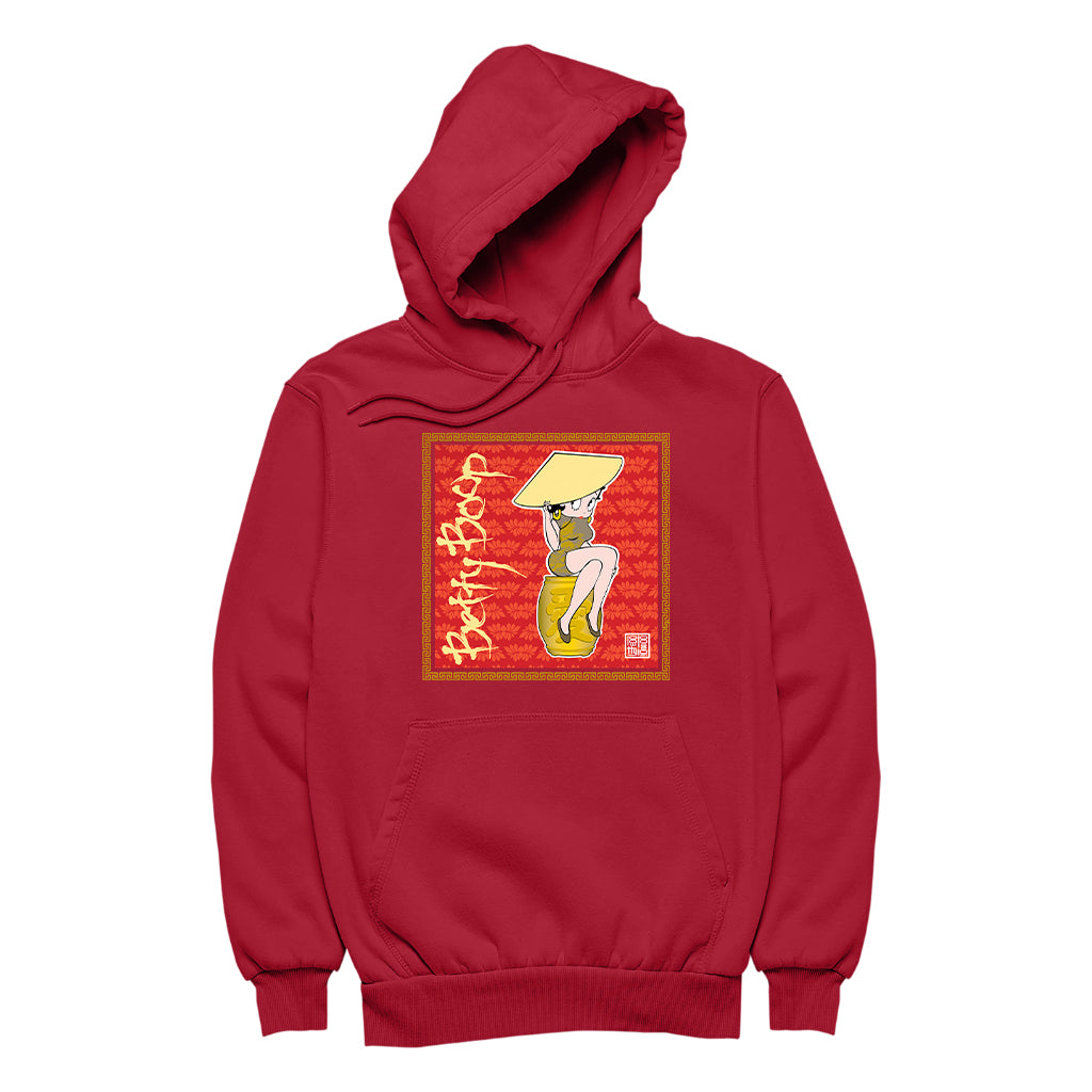 Betty Boop Red Lotus Flower on Barrel Women's Hooded Sweatshirt