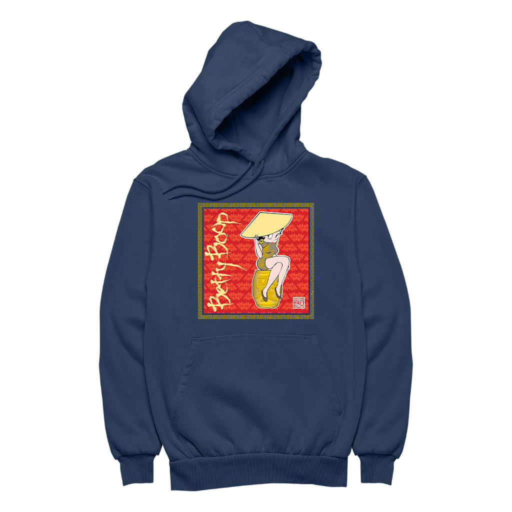 Betty Boop Red Lotus Flower on Barrel Women's Hooded Sweatshirt