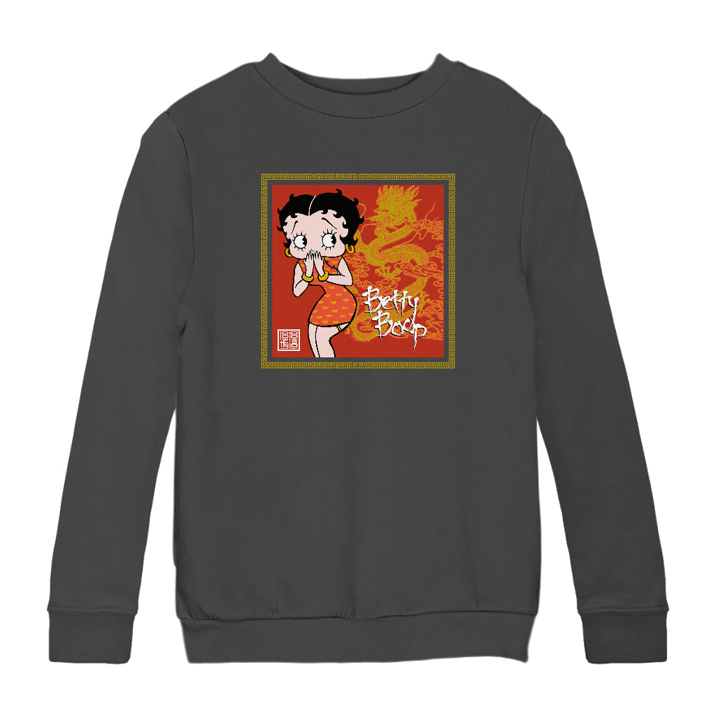 Betty Boop Dragon Background Kids Sweatshirt