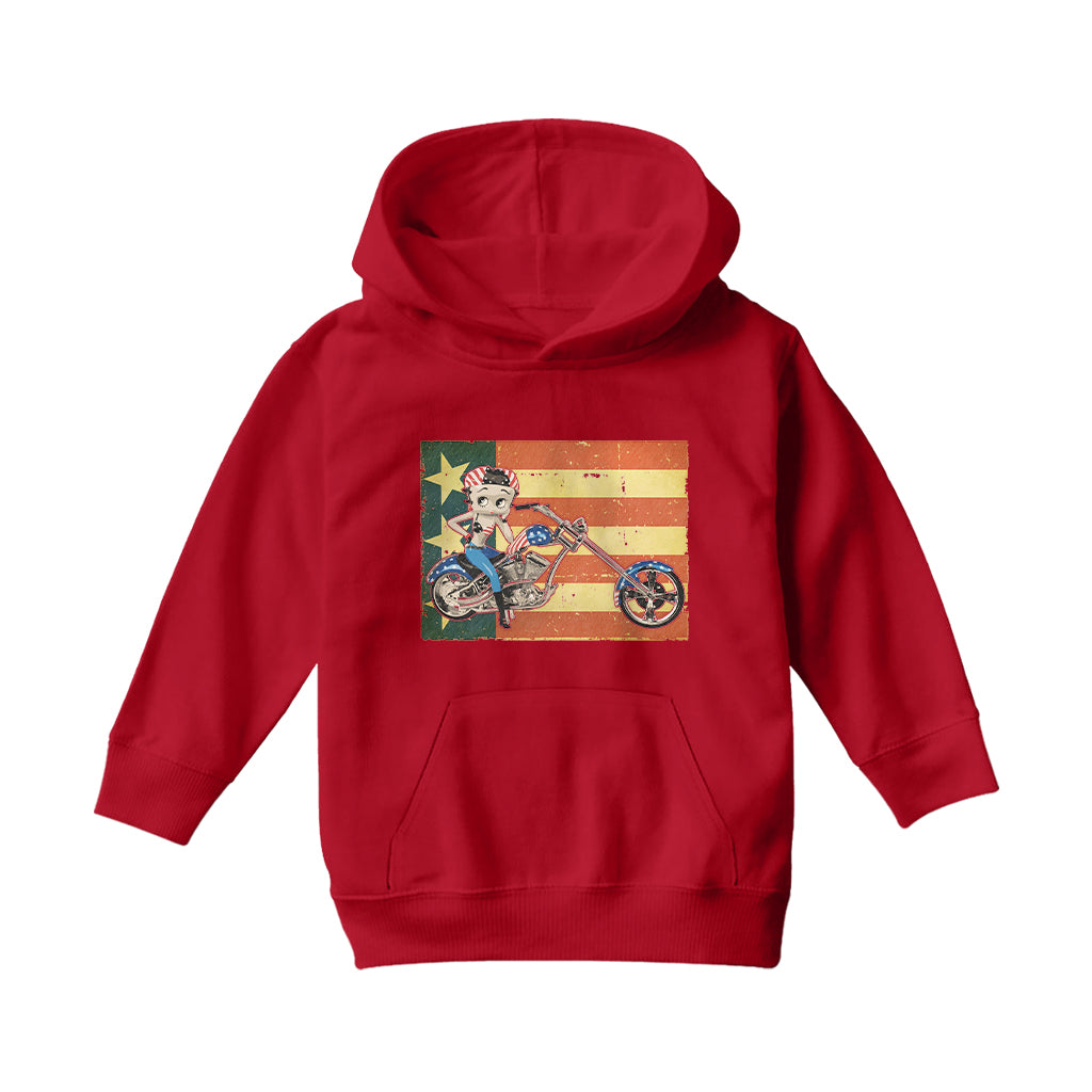 Betty Boop Motorcycle Stars and Stripes Kids Hooded Sweatshirt