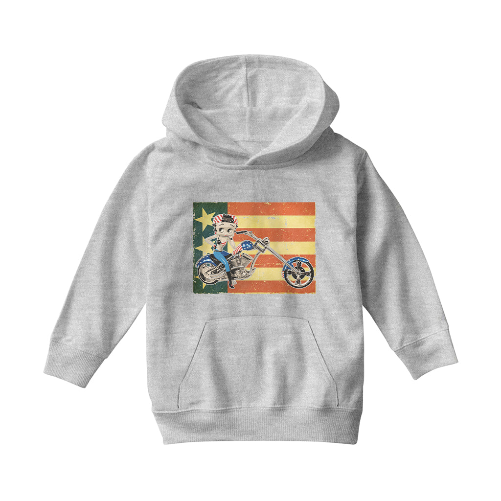 Betty Boop Motorcycle Stars and Stripes Kids Hooded Sweatshirt