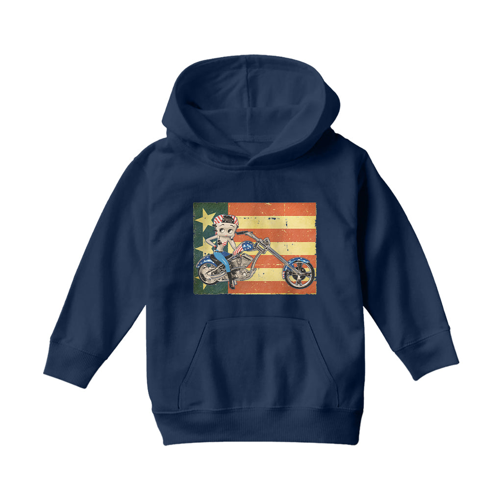 Betty Boop Motorcycle Stars and Stripes Kids Hooded Sweatshirt