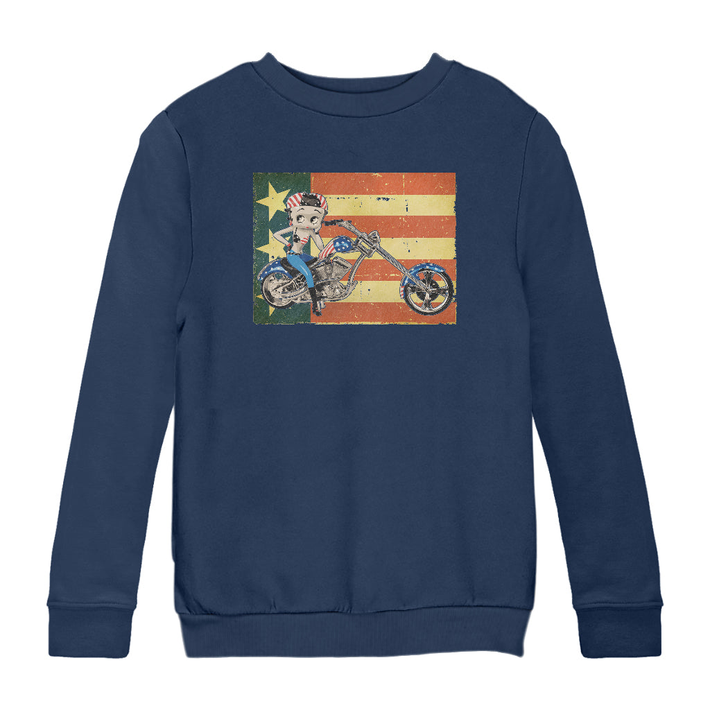 Betty Boop Motorcycle Stars and Stripes Kids Sweatshirt