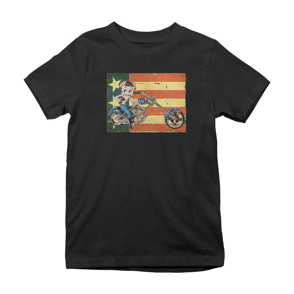 Betty Boop Motorcycle Stars and Stripes Kids T-Shirt