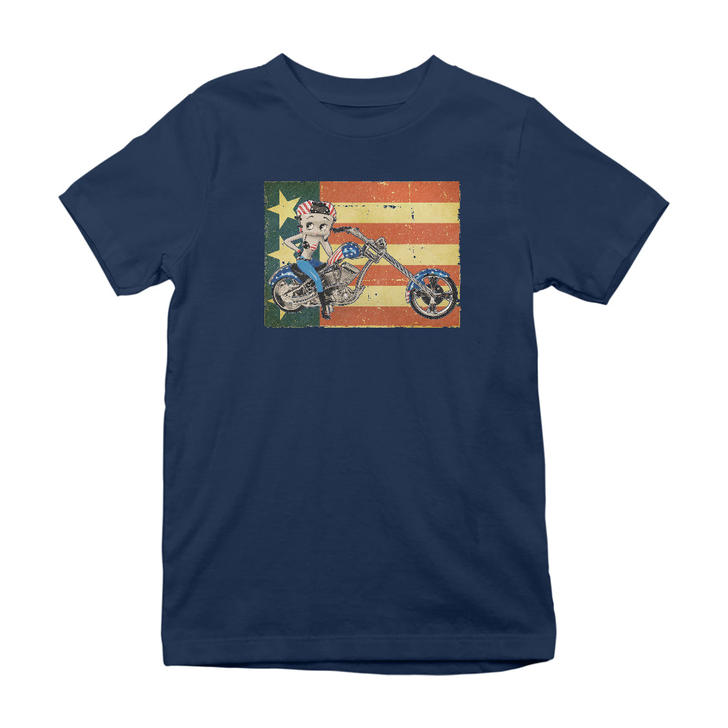 Betty Boop Motorcycle Stars and Stripes Kids T-Shirt