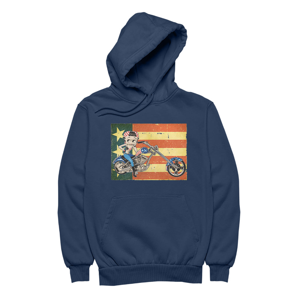Betty Boop Motorcycle Stars and Stripes Men's Hooded Sweatshirt