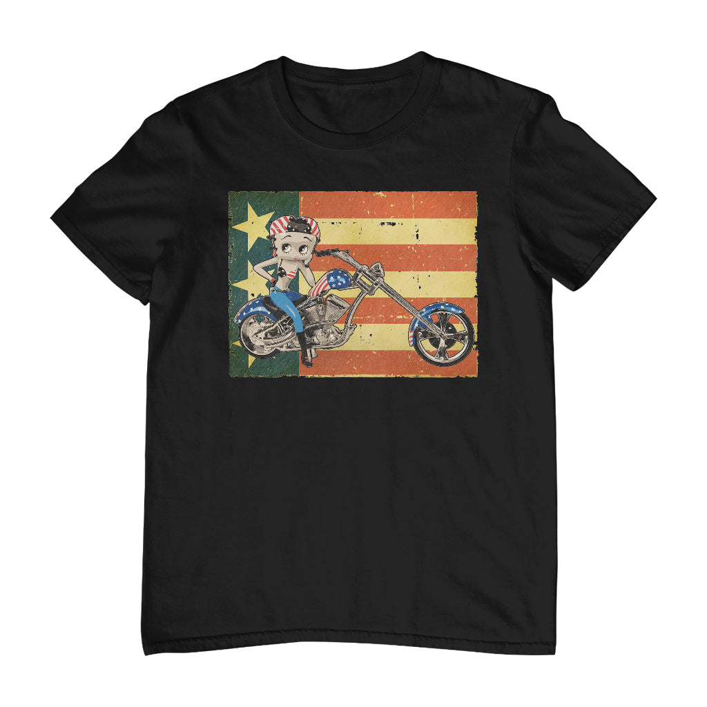Betty Boop Motorcycle Stars and Stripes Men's T-Shirt