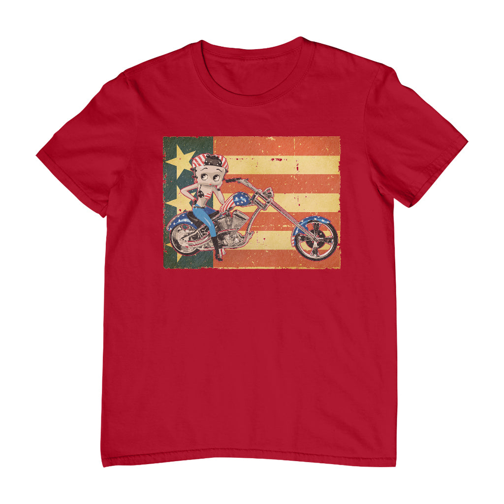 Betty Boop Motorcycle Stars and Stripes Men's T-Shirt
