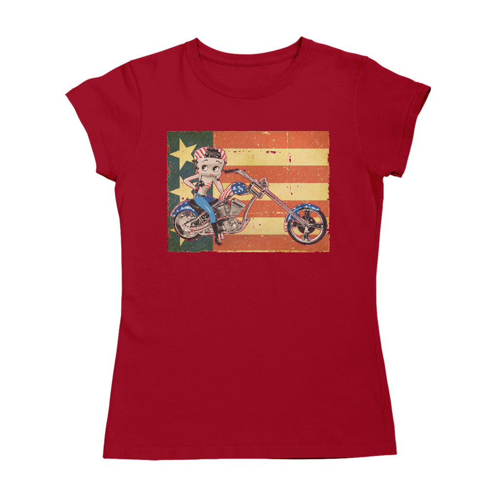 Betty Boop Motorcycle Stars and Stripes Women's T-Shirt