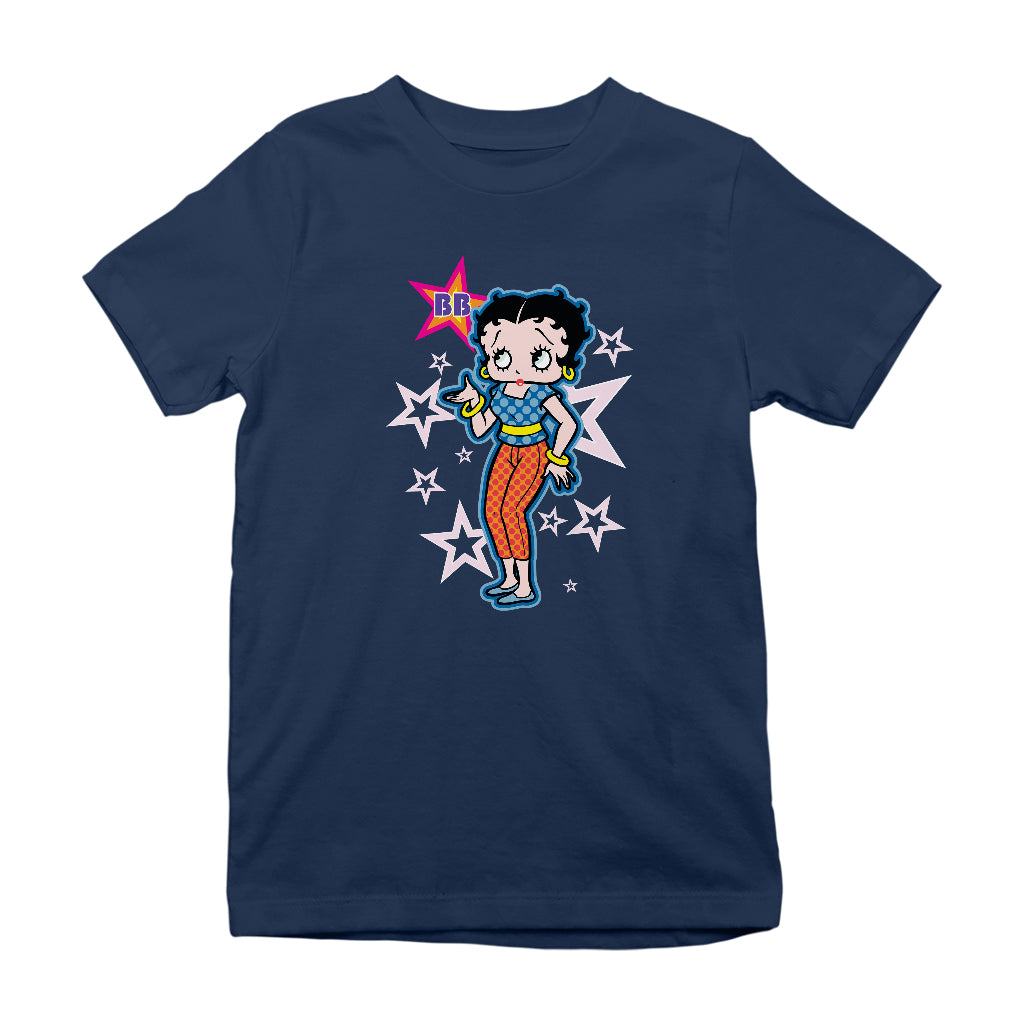 Betty Boop Pink Stars and Polka Dots Kids T-Shirt