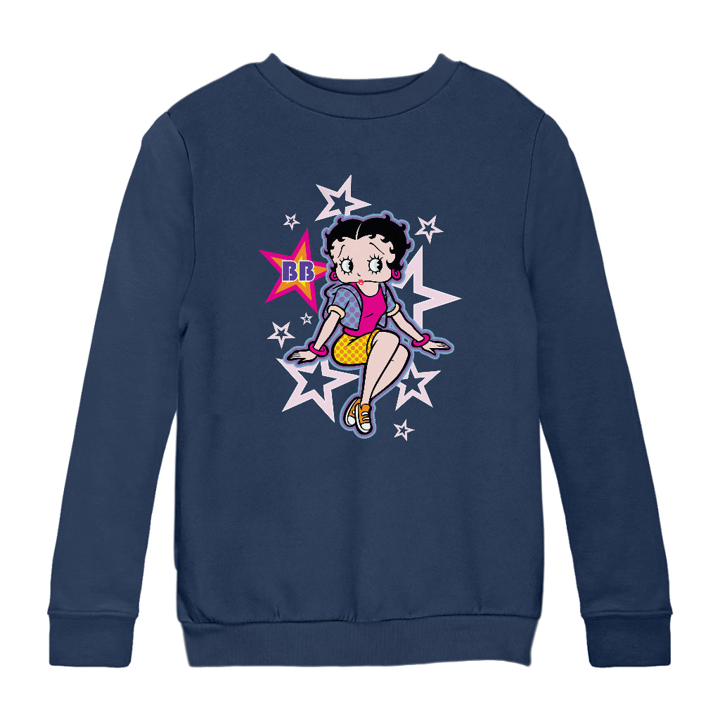 Betty Boop Sitting Stars and Dots Kids Sweatshirt
