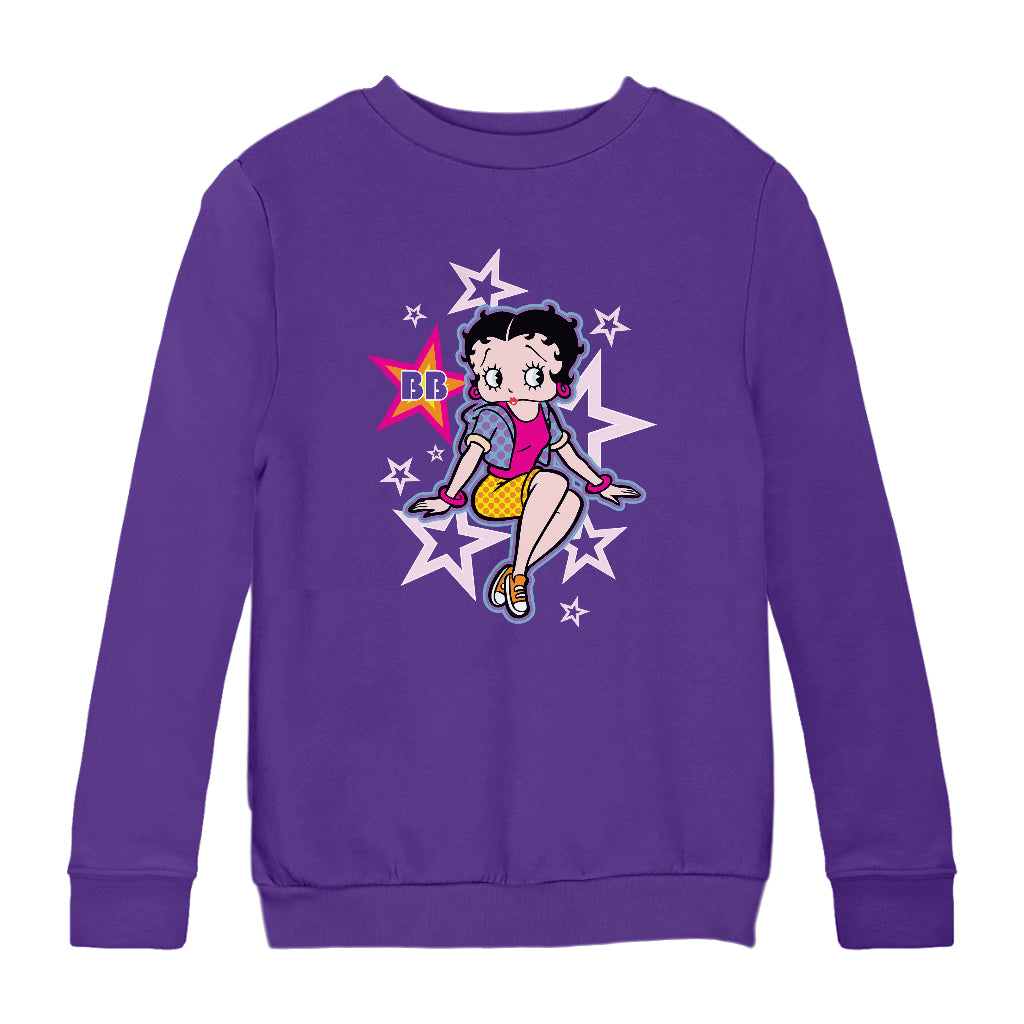 Betty Boop Sitting Stars and Dots Kids Sweatshirt