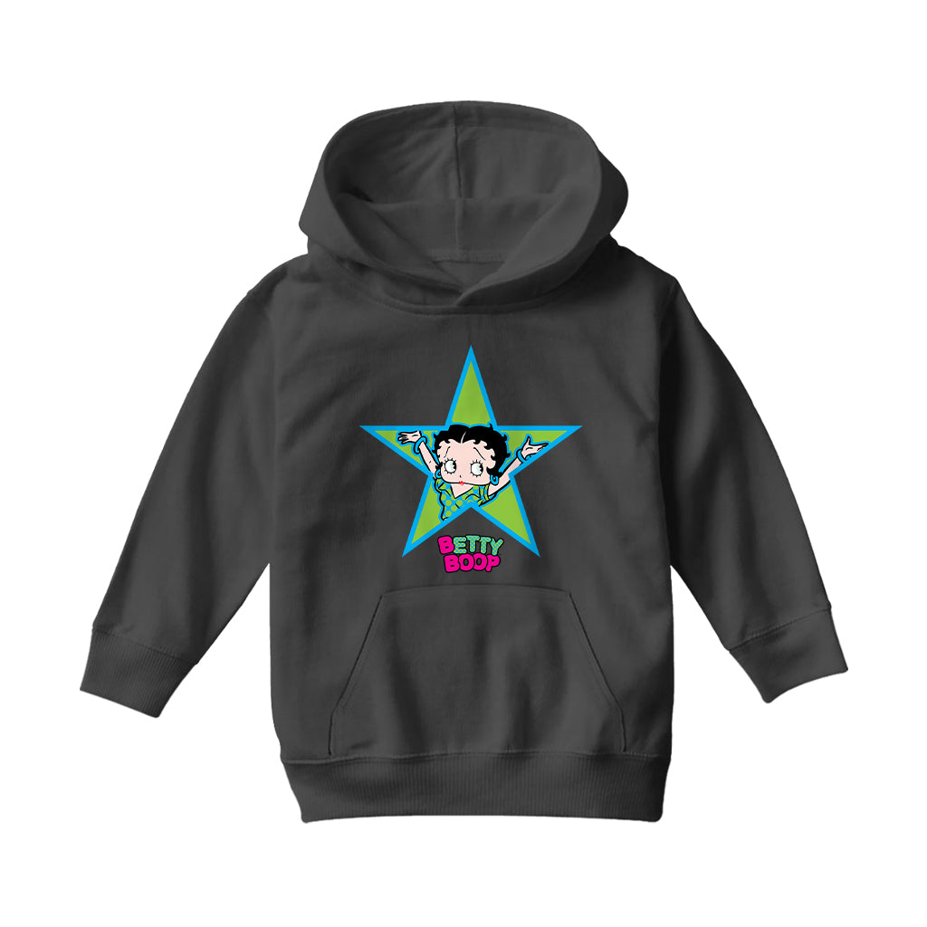 Betty Boop Green And Blue Star Kids Hooded Sweatshirt