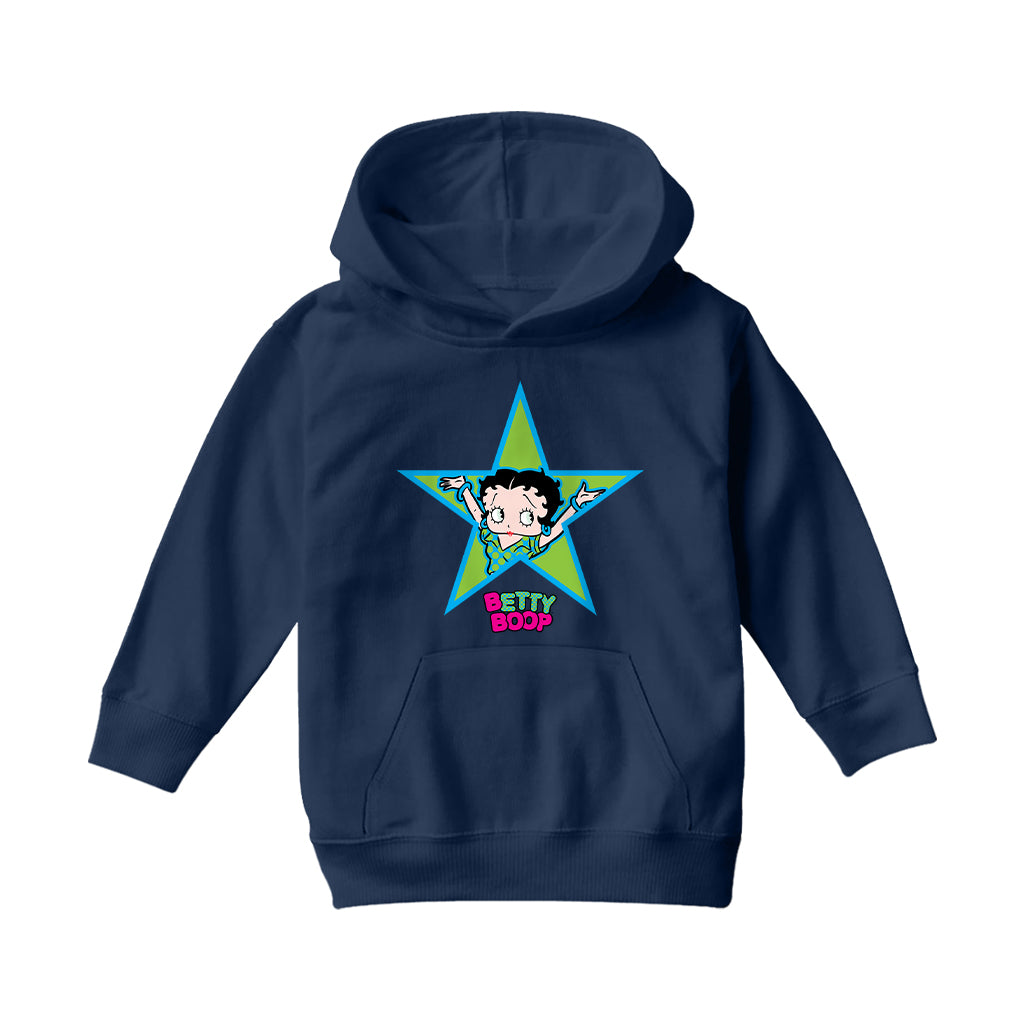 Betty Boop Green And Blue Star Kids Hooded Sweatshirt