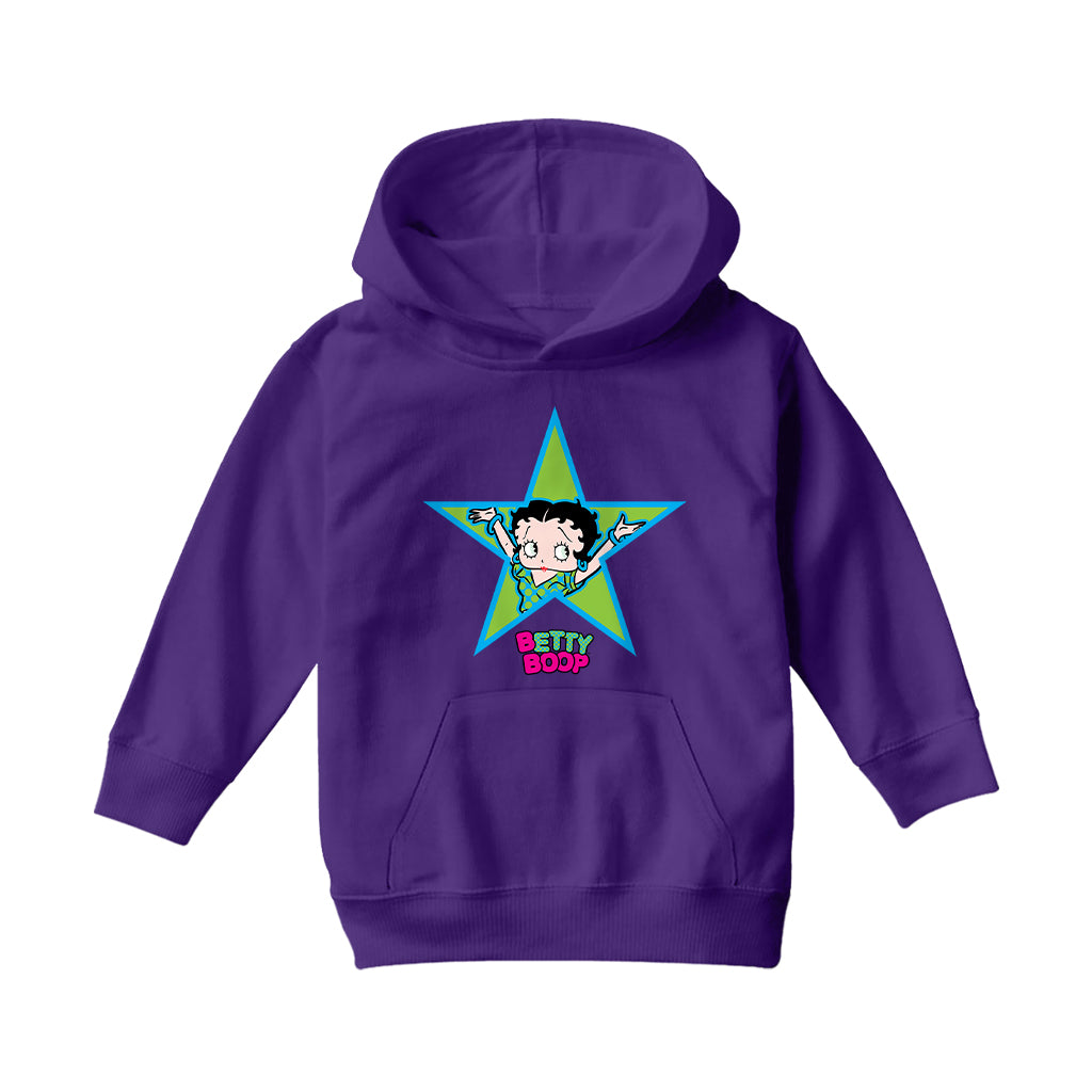 Betty Boop Green And Blue Star Kids Hooded Sweatshirt