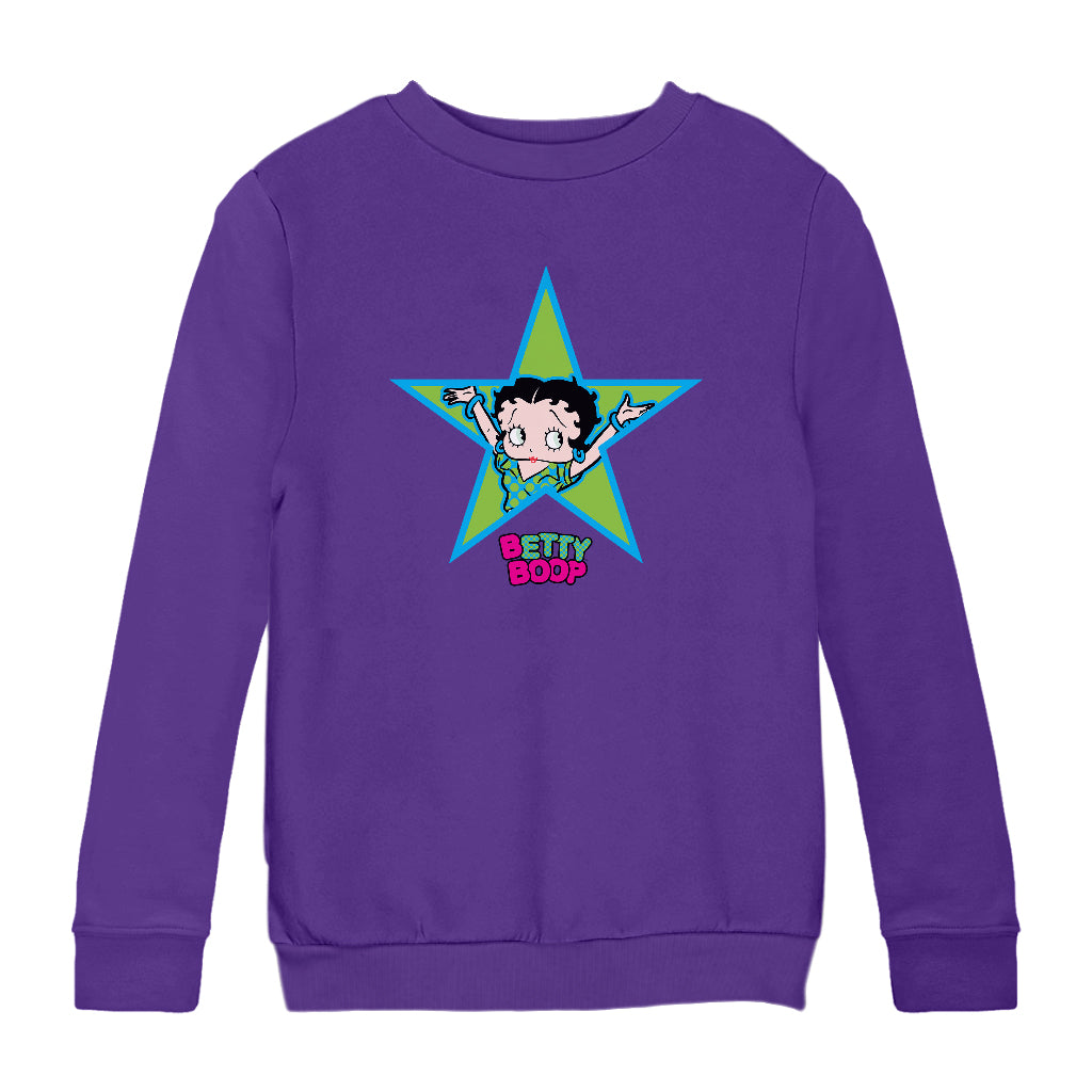 Betty Boop Green And Blue Star Kids Sweatshirt