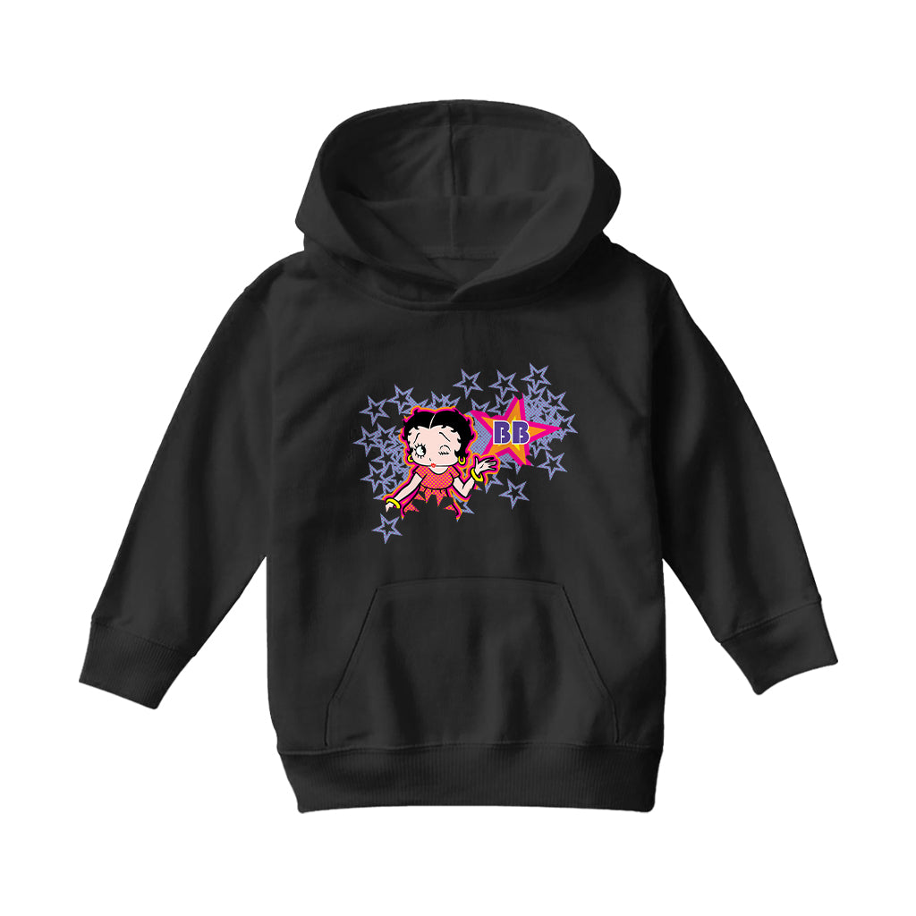 Betty Boop Purple Stars And Dots Kids Hooded Sweatshirt